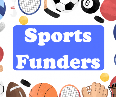 A title panel for sports funder borderd by drawings of sports equipment